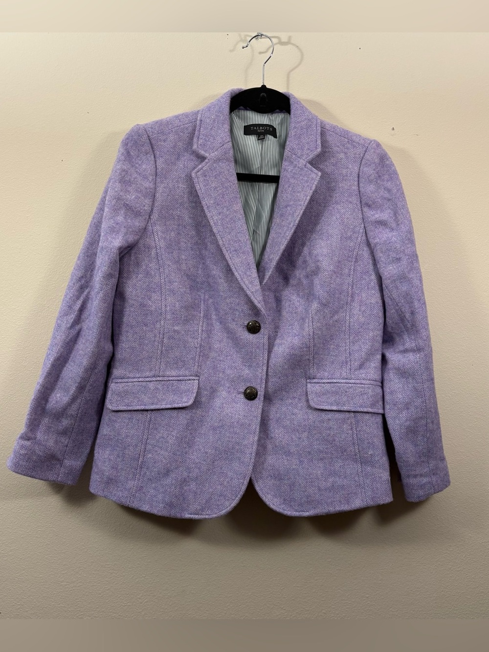 Talbots petite Women's Lavender Herringbone Wool Blend Blazer Jacket Size 12P